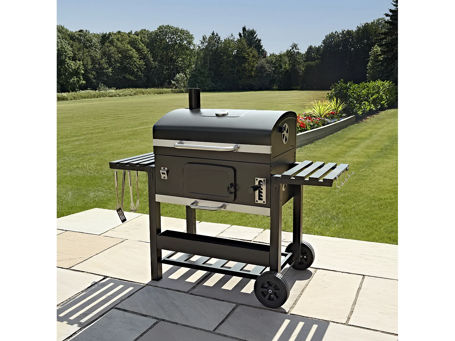 Barbecue Fumoir XXL Au Charbon Sur Chariot Portable Pour Jardin Extérieur