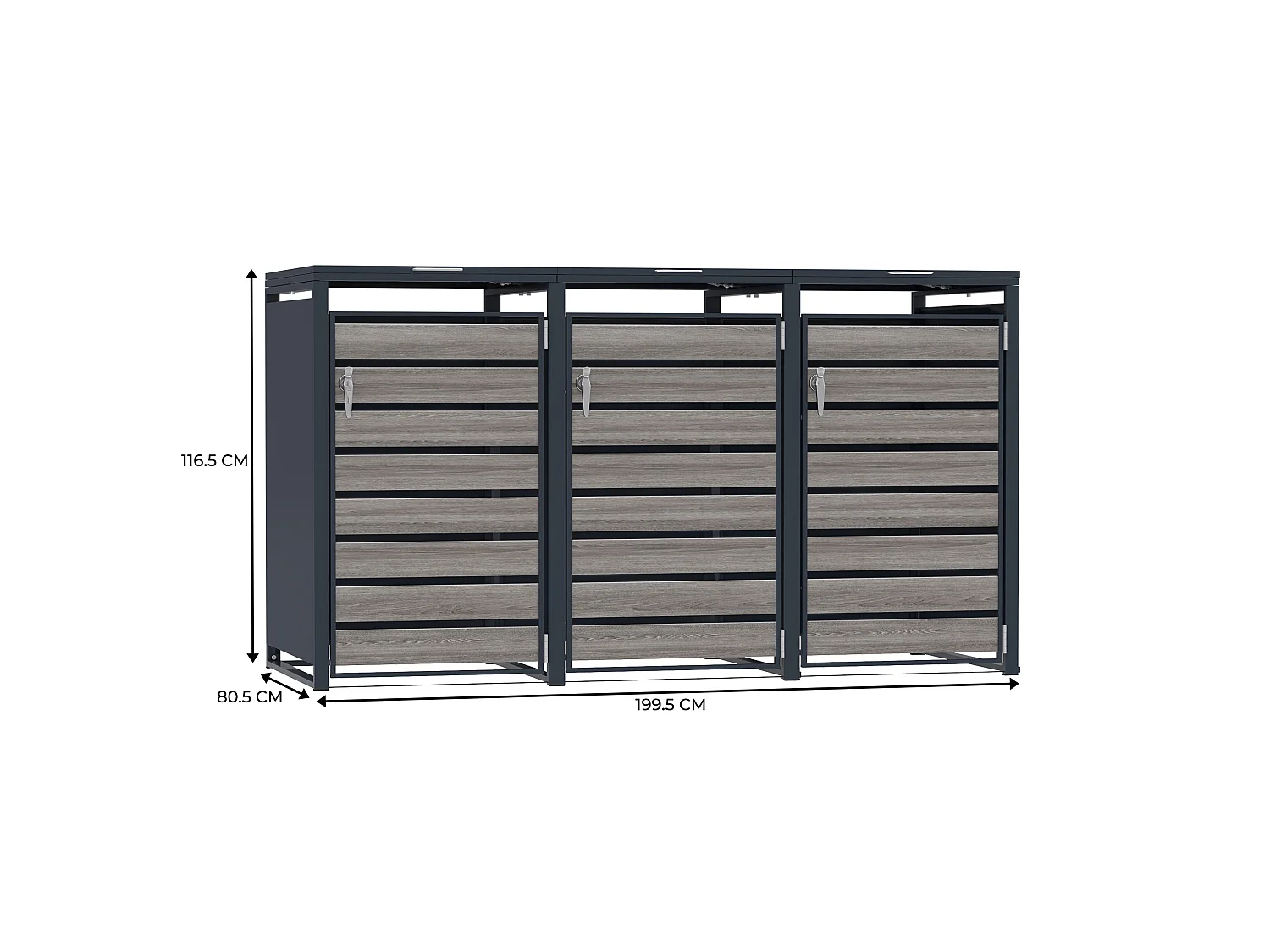 Triple Wheelie Bin Metal Storage - Anthracite Grey Wood