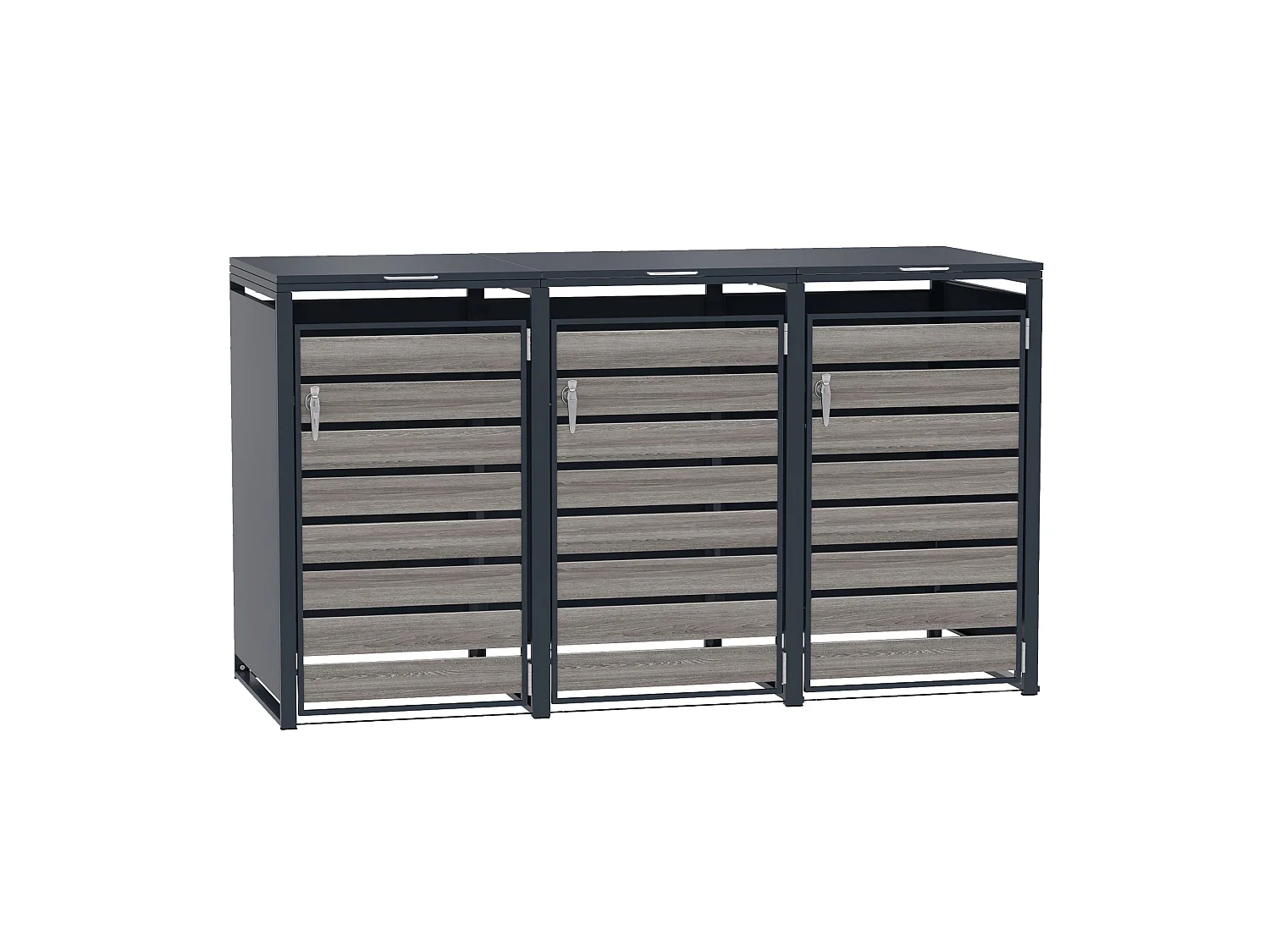 Triple Wheelie Bin Metal Storage - Anthracite Grey Wood