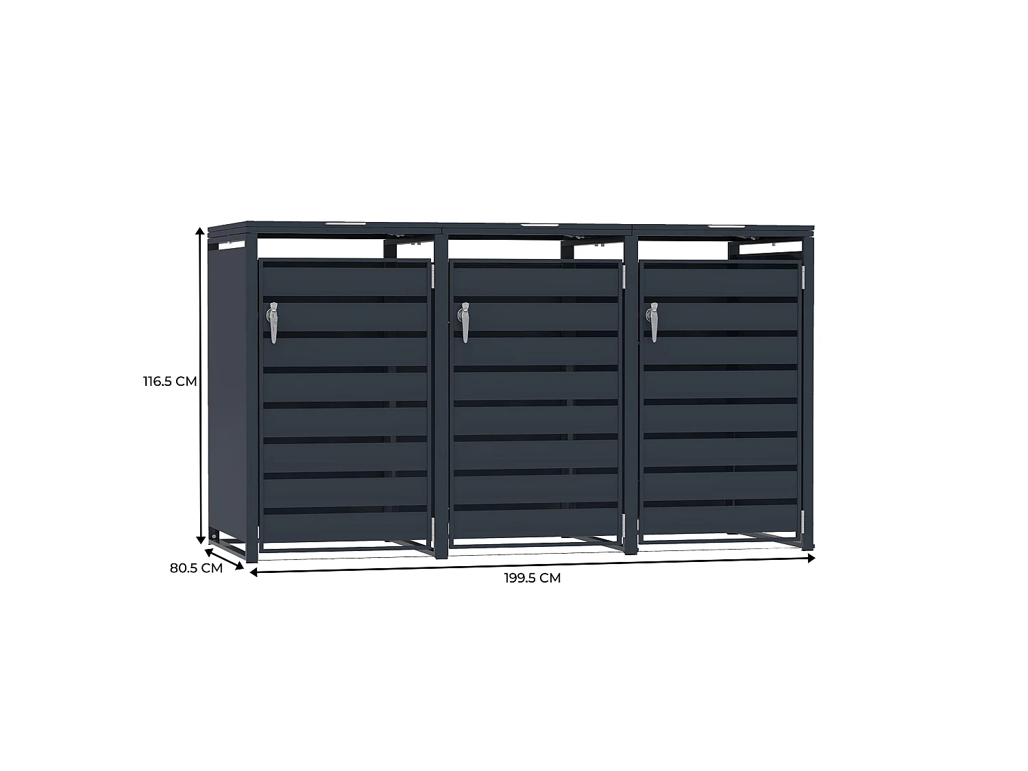 Rangement métallique triple pour poubelles à roulettes - Gris anthracite