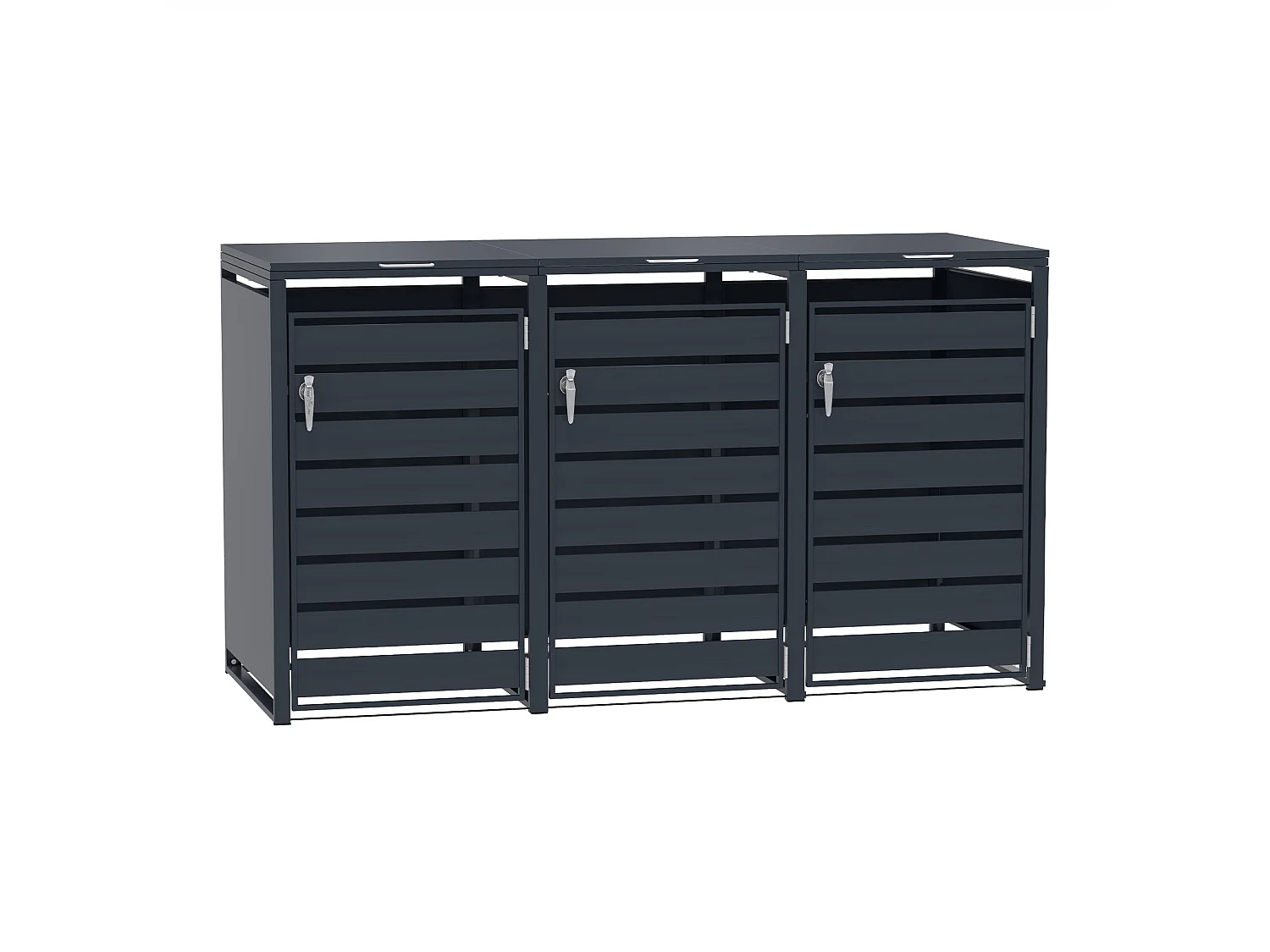 Rangement métallique triple pour poubelles à roulettes - Gris anthracite