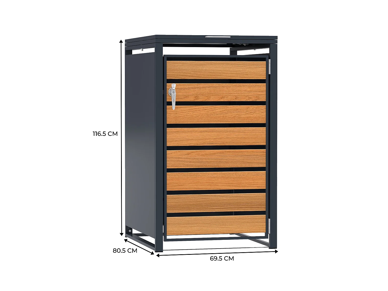 Poubelle à roulettes individuelle en métal - Anthracite et bois