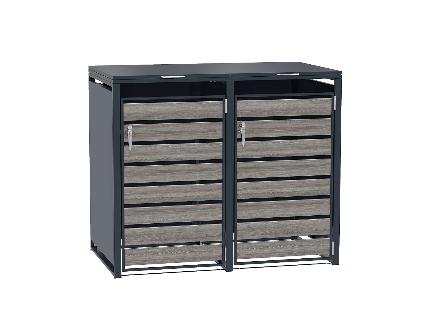Poubelle double à roulettes en métal - Bois gris anthracite