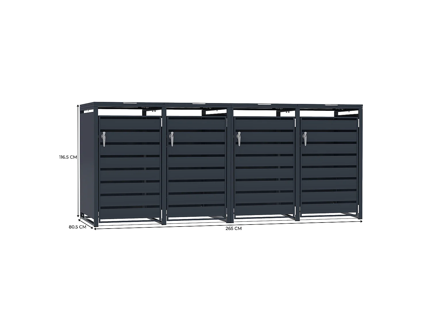 Ensemble de rangement métallique pour quatre poubelles à roulettes - Gris anthracite