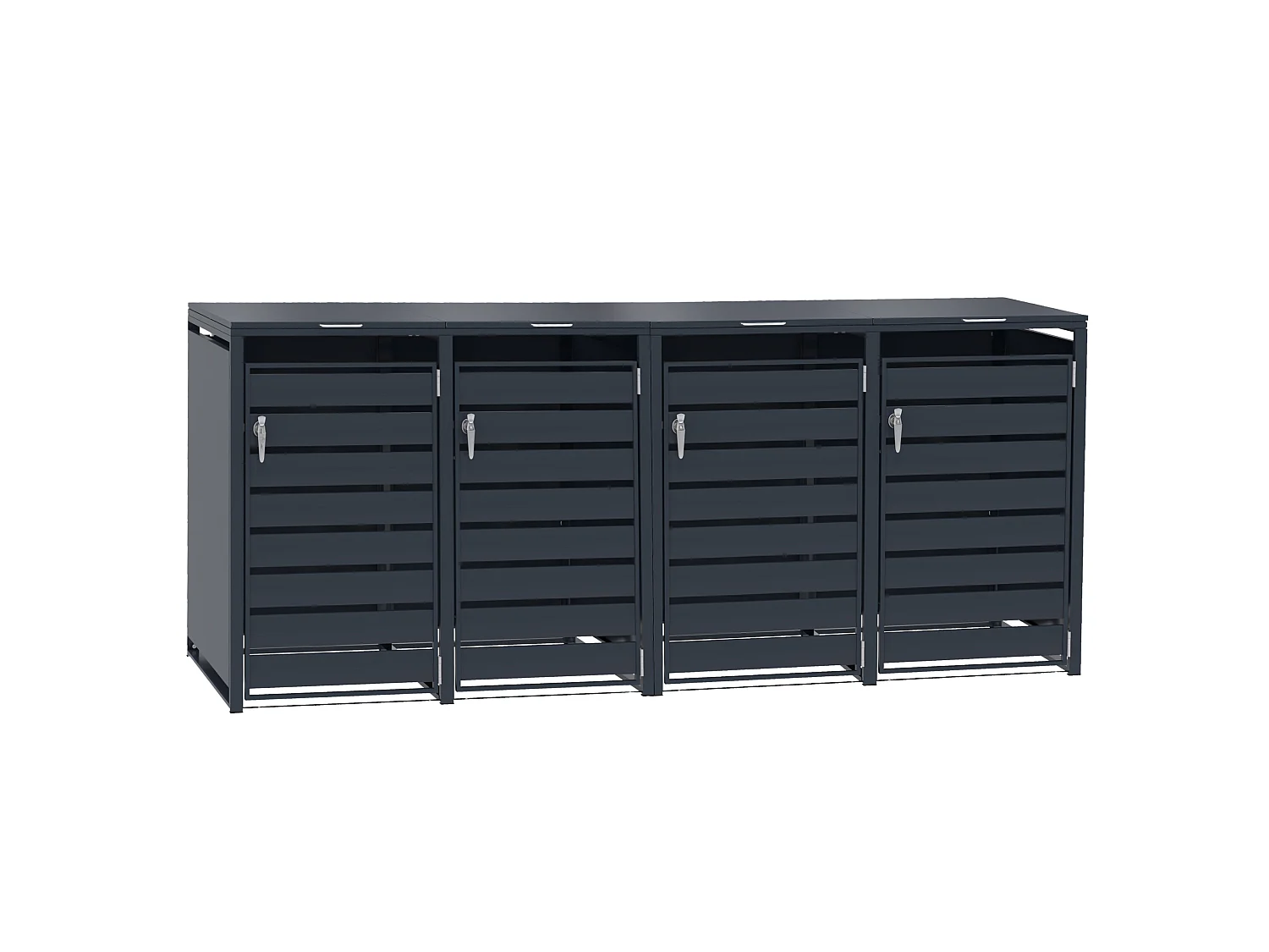 Ensemble de rangement métallique pour quatre poubelles à roulettes - Gris anthracite