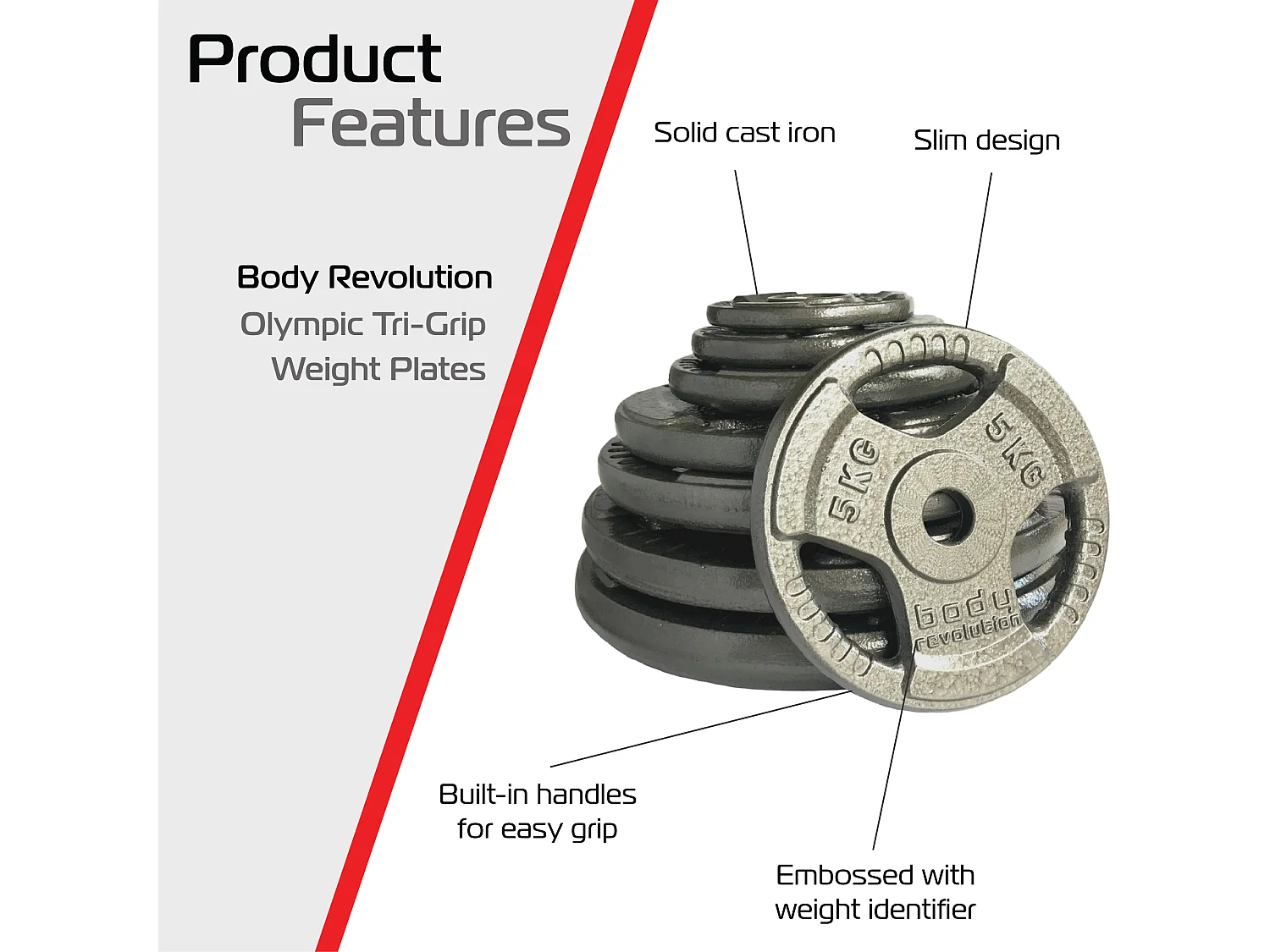 Cast Iron Weight Plates 1" Standard Tri Grip Pairs 2 x 15kg