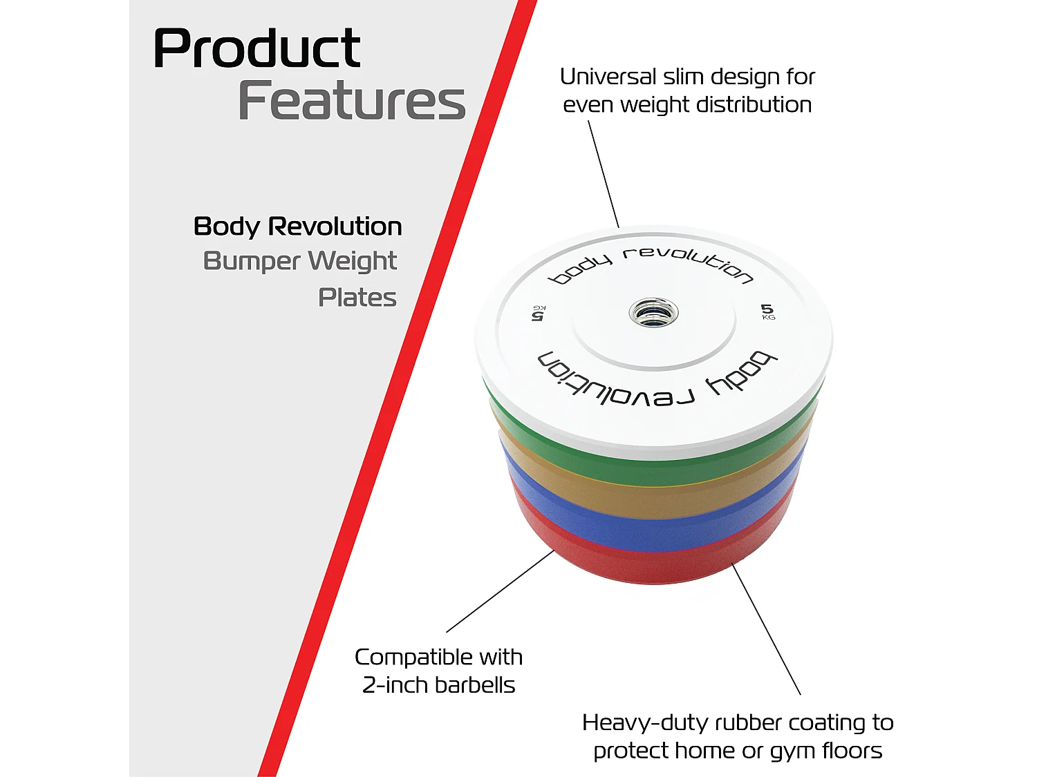 Body Revolution Olympic Bumper Plates Colour 10kg pair