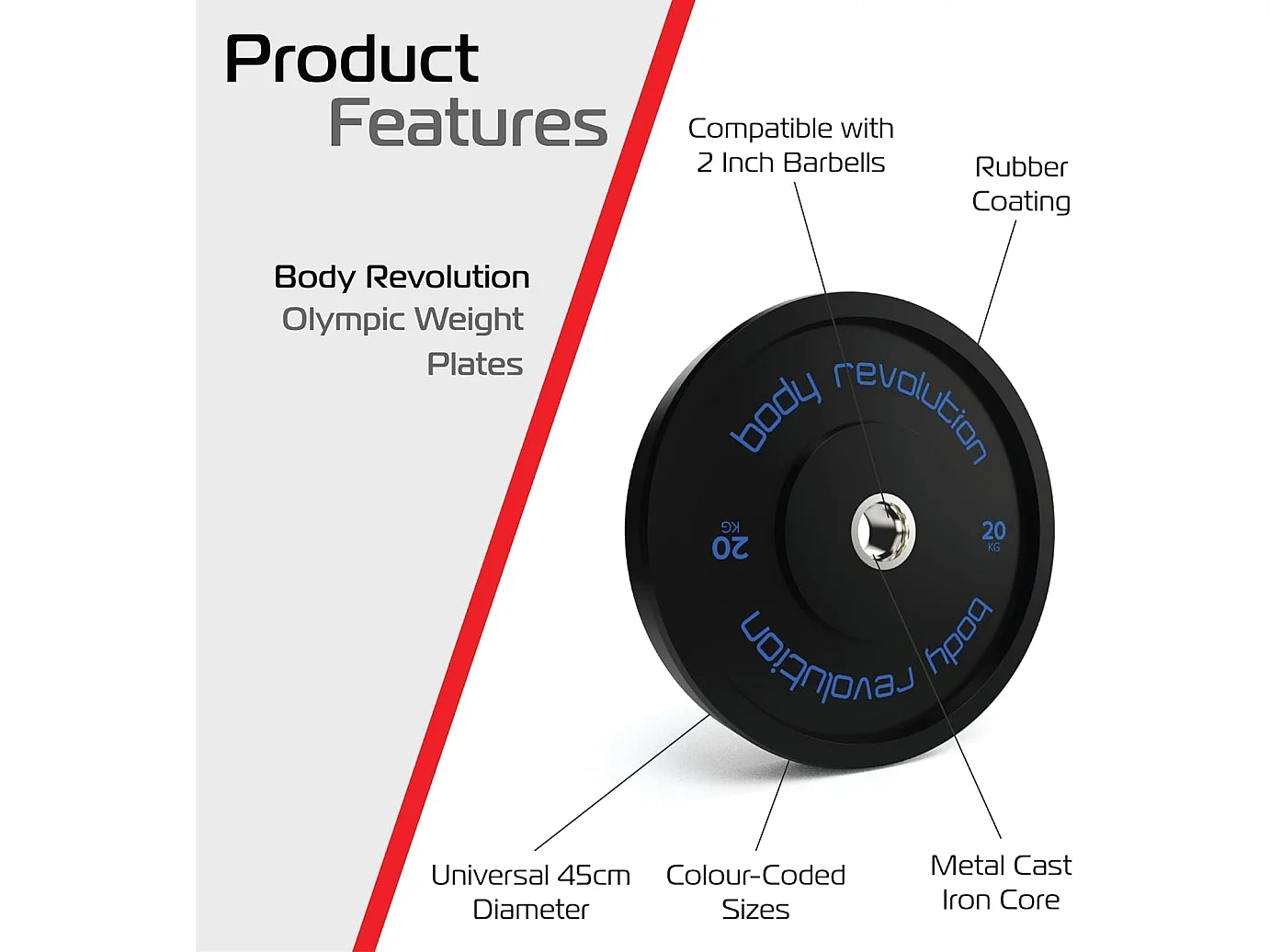 Body Revolution Olympic Bumper Plates Black 20 kg Pair