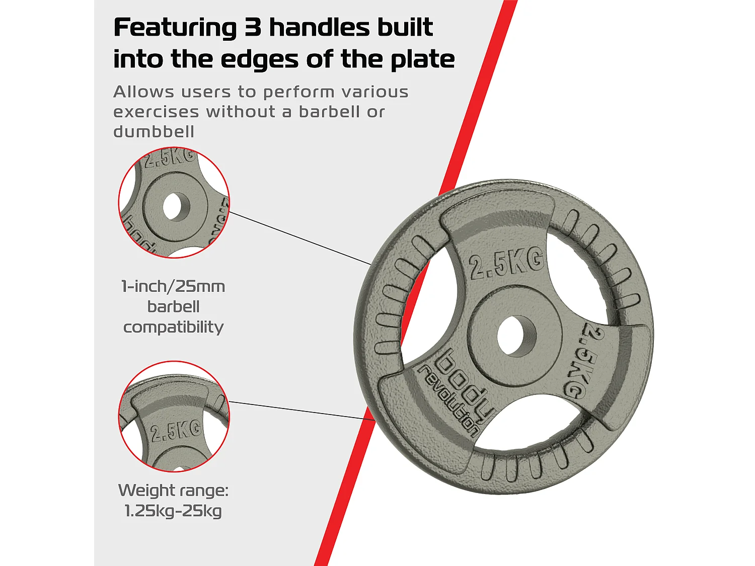 Cast Iron Weight Plates 1" Standard Tri Grip Pairs 2 x 2.5kg