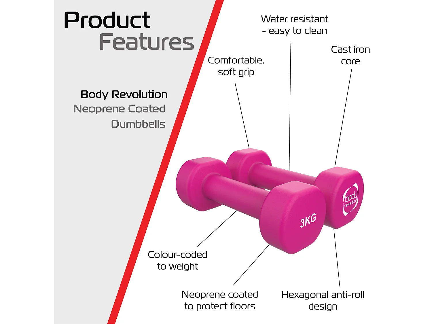 2 x 3KG Neoprene dumbbells