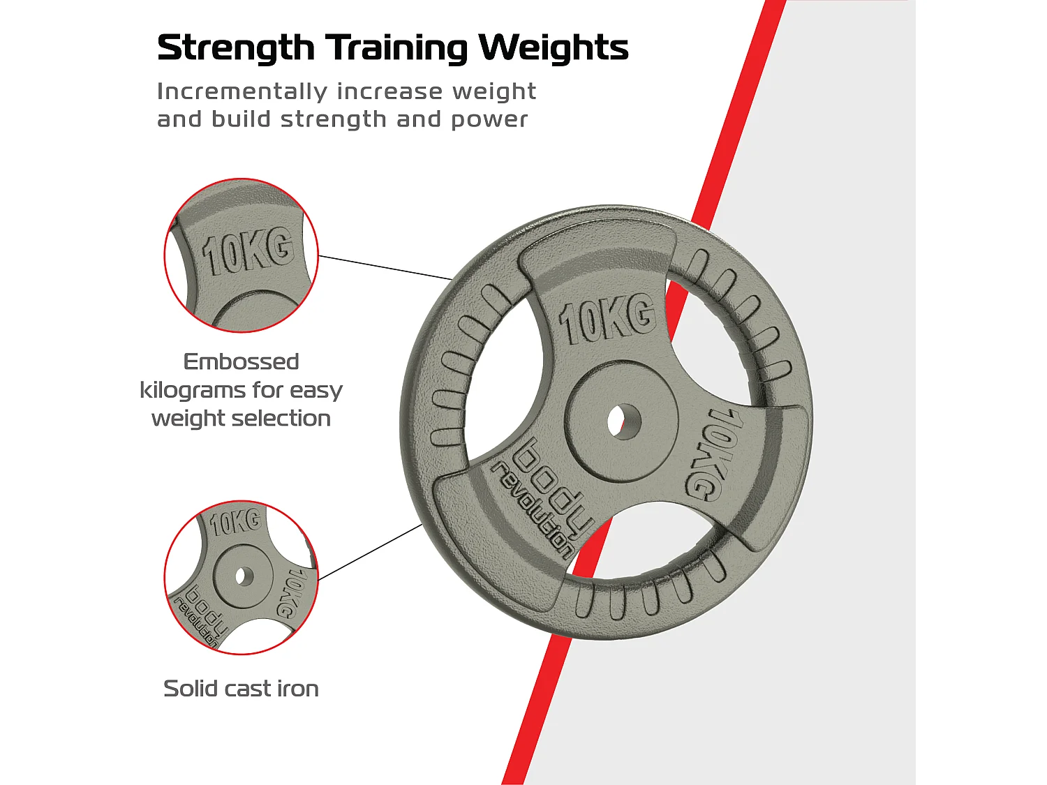 Cast Iron Weight Plates 1" Standard Tri Grip Pairs 2 x 10kg