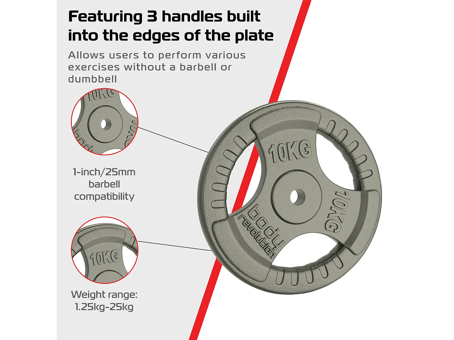 Cast Iron Weight Plates 1" Standard Tri Grip Pairs 2 x 10kg