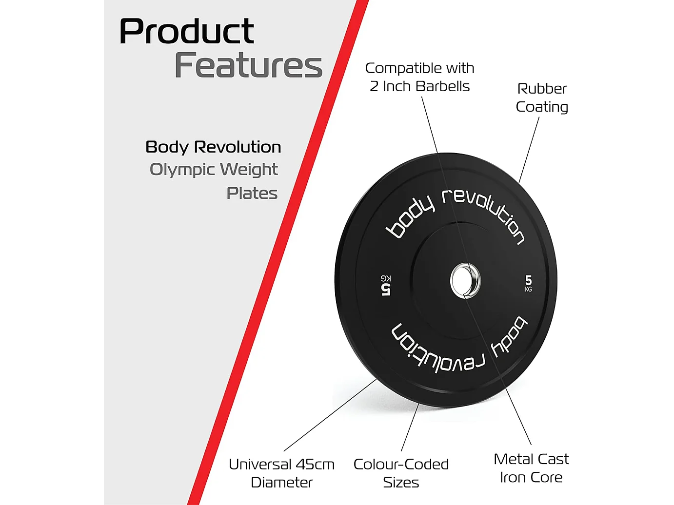 Body Revolution Olympic Bumper Plates Black 5 kg Pair