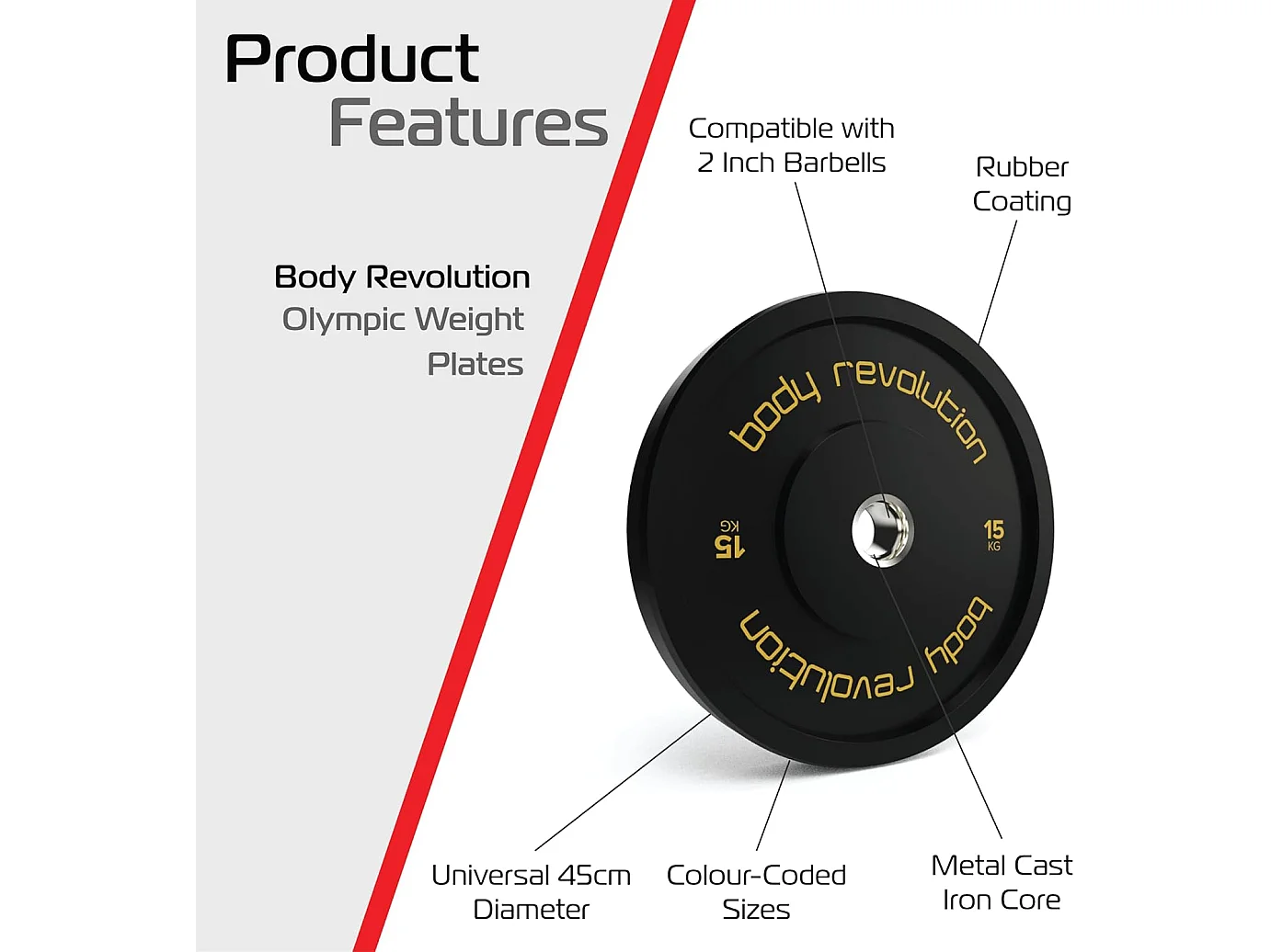 Body Revolution Olympic Bumper Plates Black 15 kg Pair