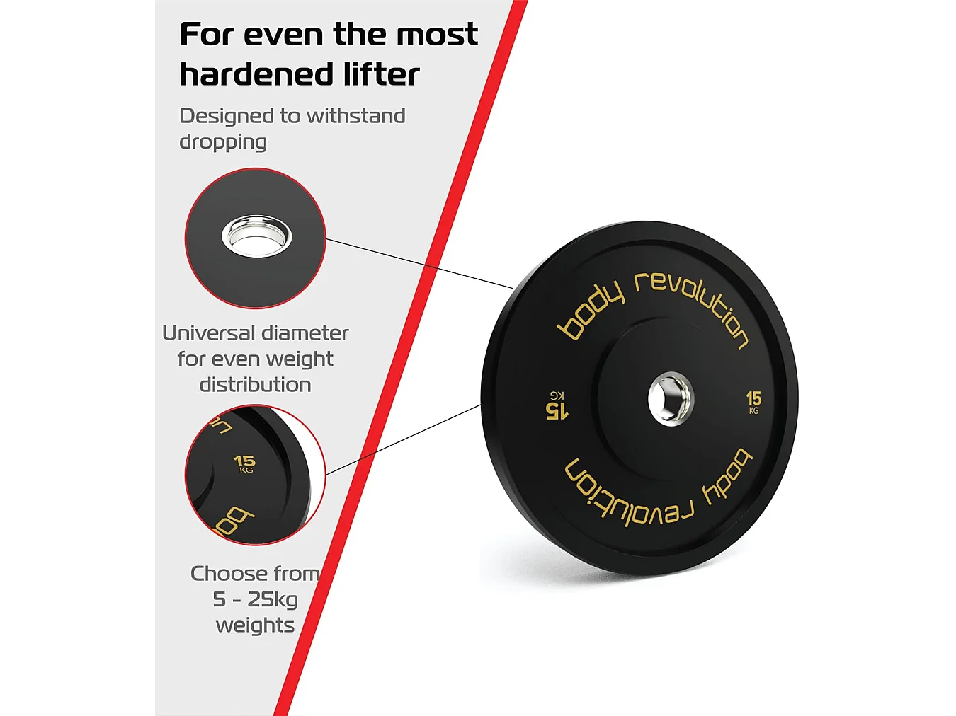 Body Revolution Olympic Bumper Plates Black 15 kg Pair