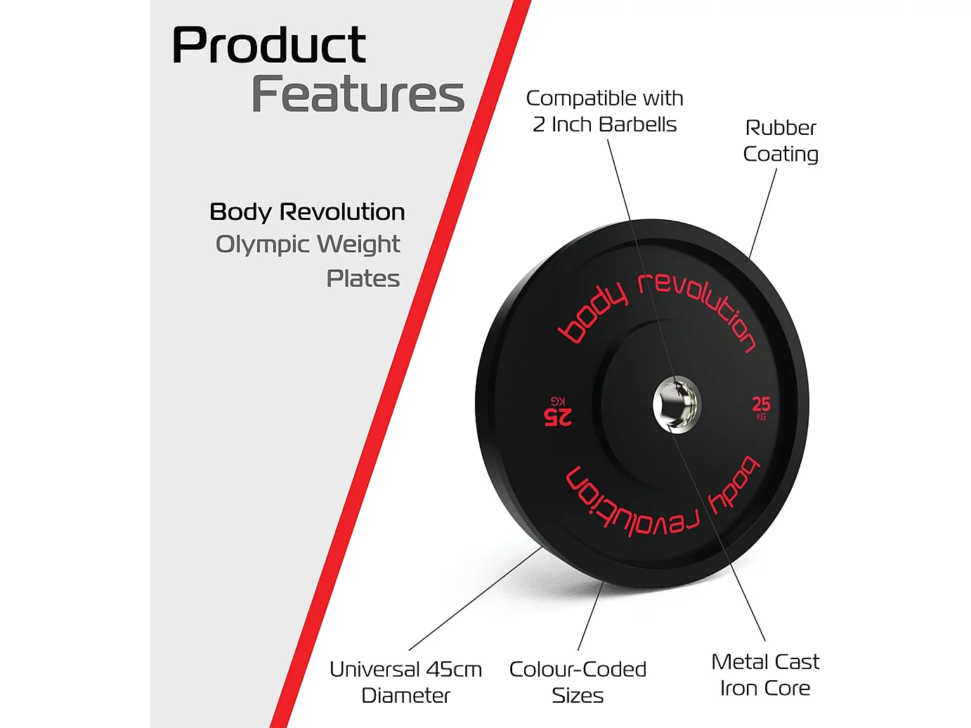 Body Revolution Olympic Bumper Plates Black 25 kg Pair