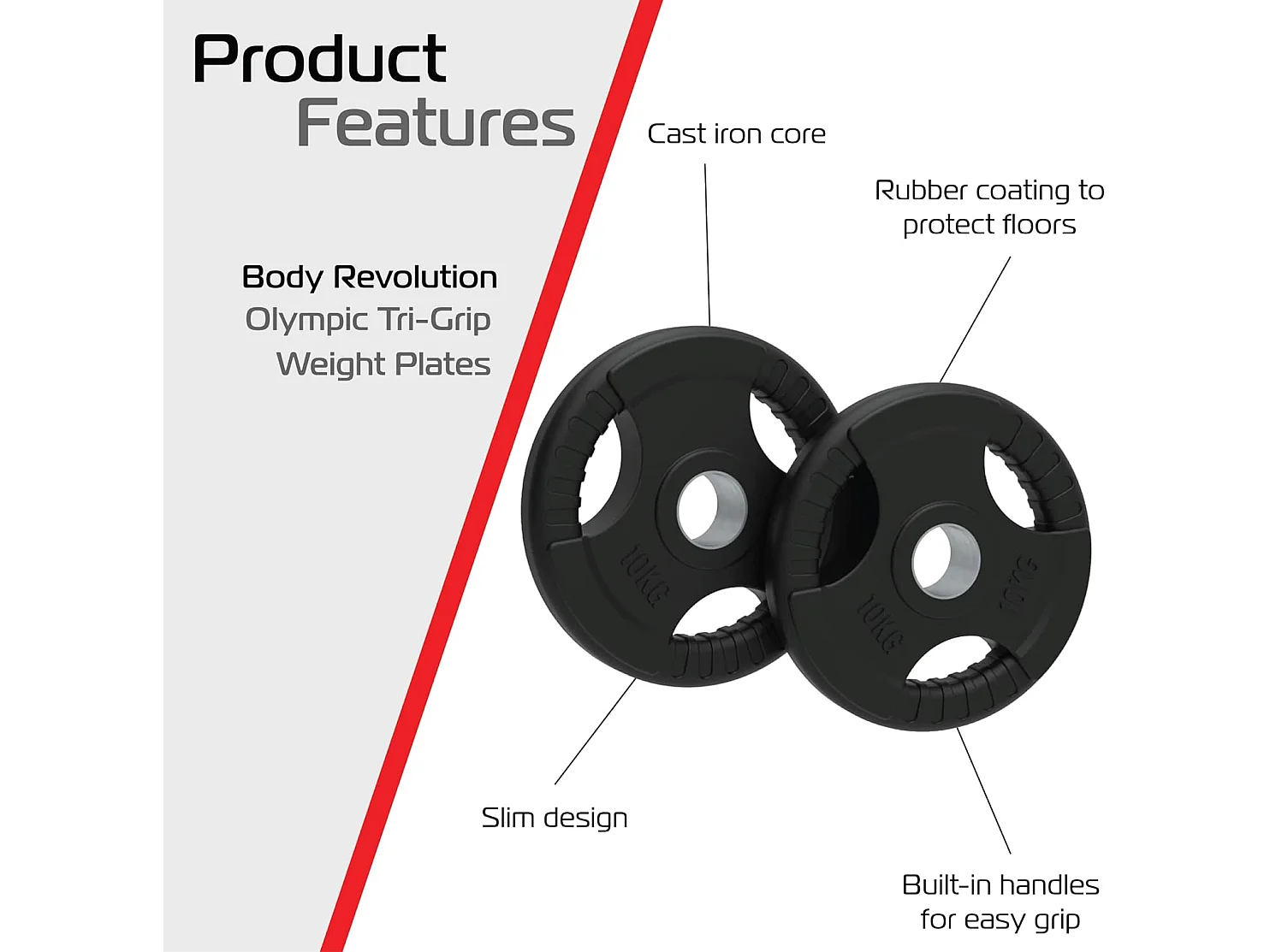 2 x 10kg Olympische Tri-Grip Schijven 50mm