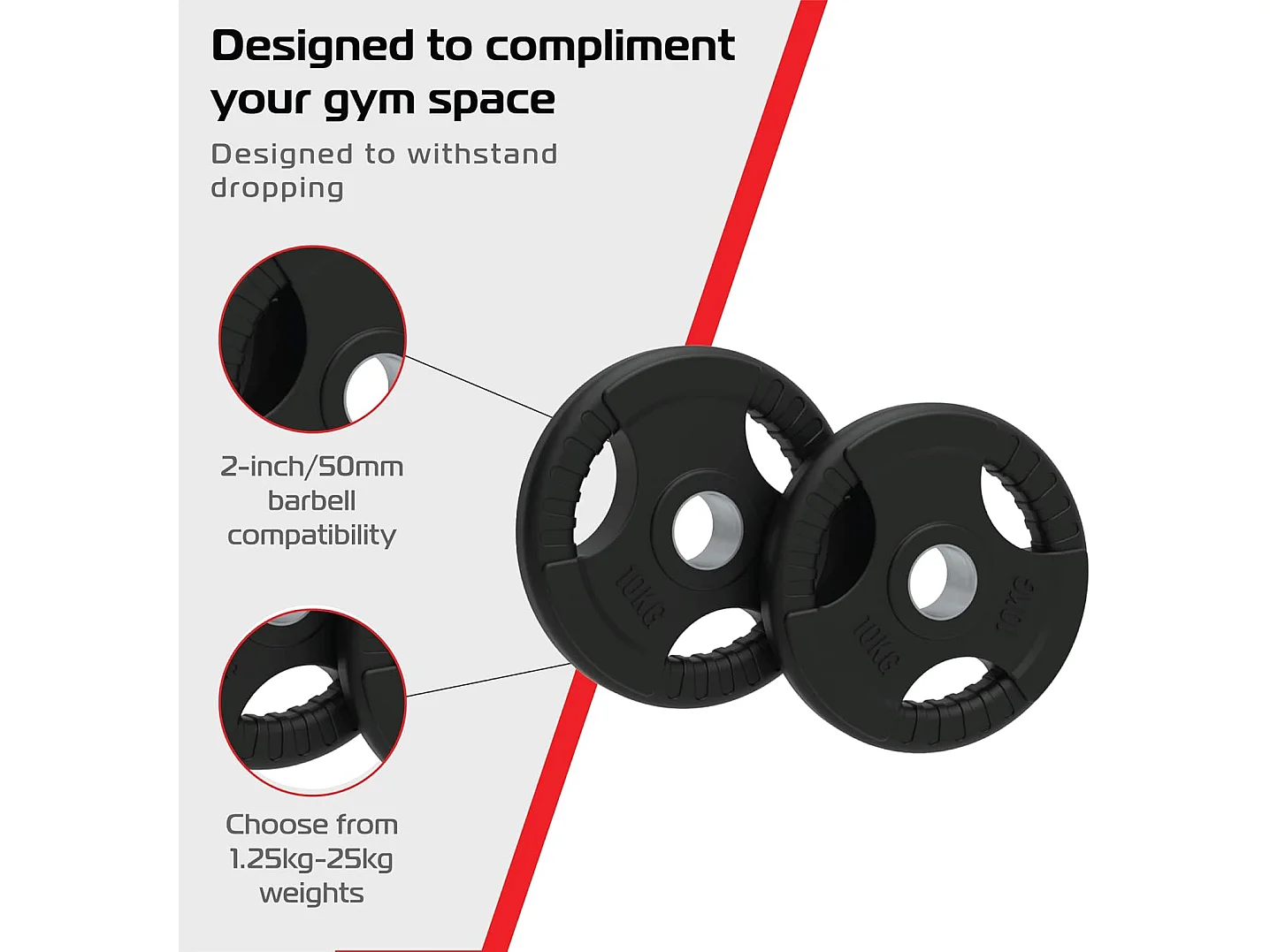 2 x 10kg Olympische Tri-Grip Schijven 50mm