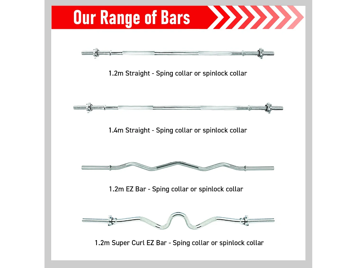 Body Revolution Straight Barbell Bar 1" Standard 1.4m Spinlock Collar