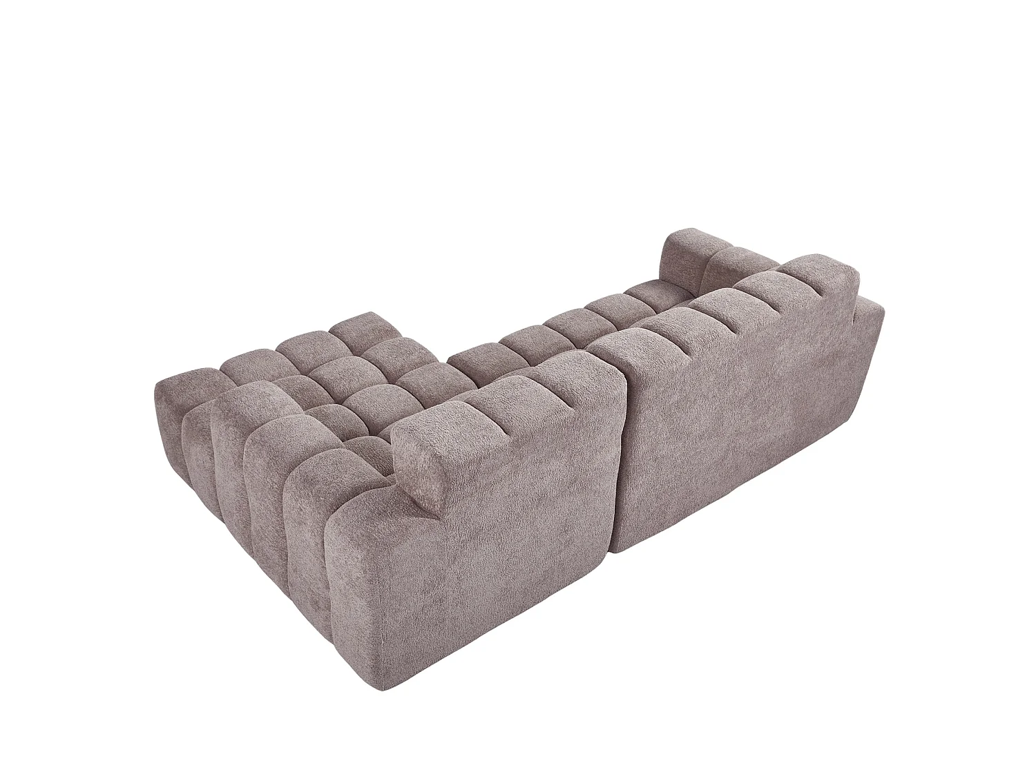 Canapé d’angle 3 places en L en velours taupe, design cubique avec accoudoirs, pour salon