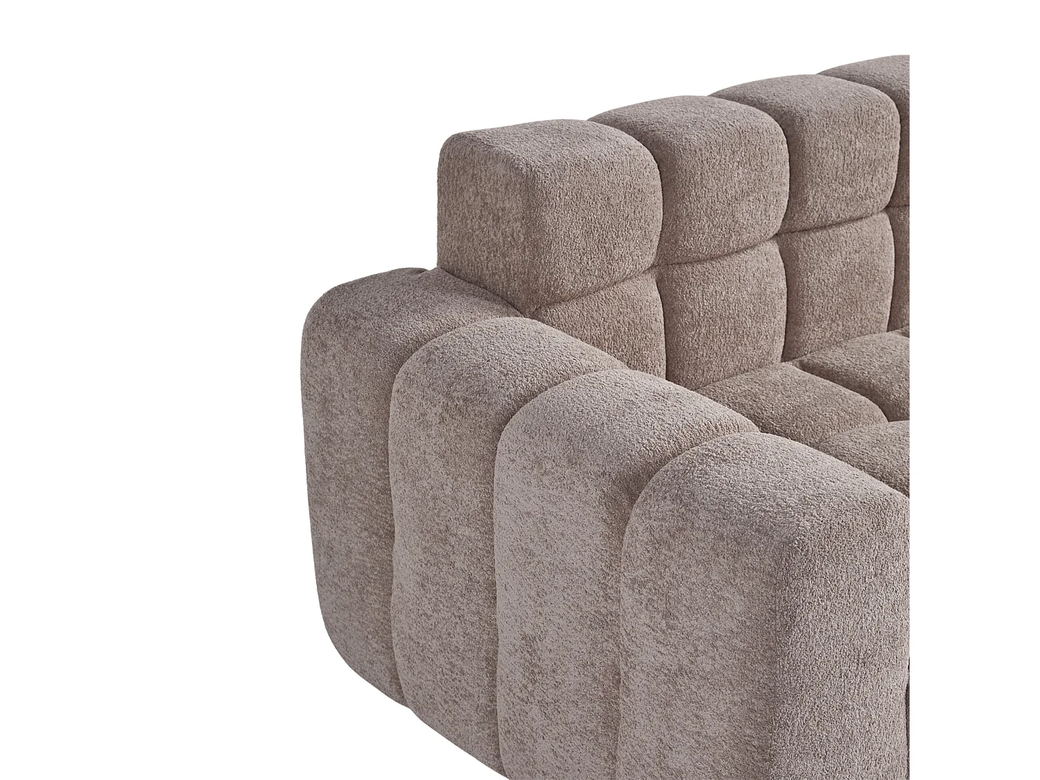 Canapé d’angle 3 places en L en velours taupe, design cubique avec accoudoirs, pour salon