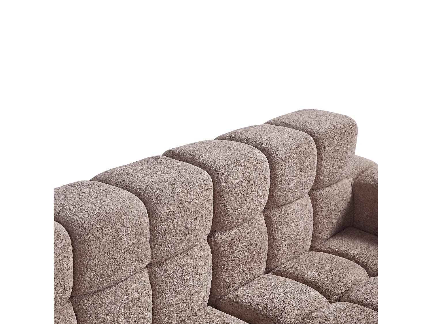 Canapé d’angle 3 places en L en velours taupe, design cubique avec accoudoirs, pour salon