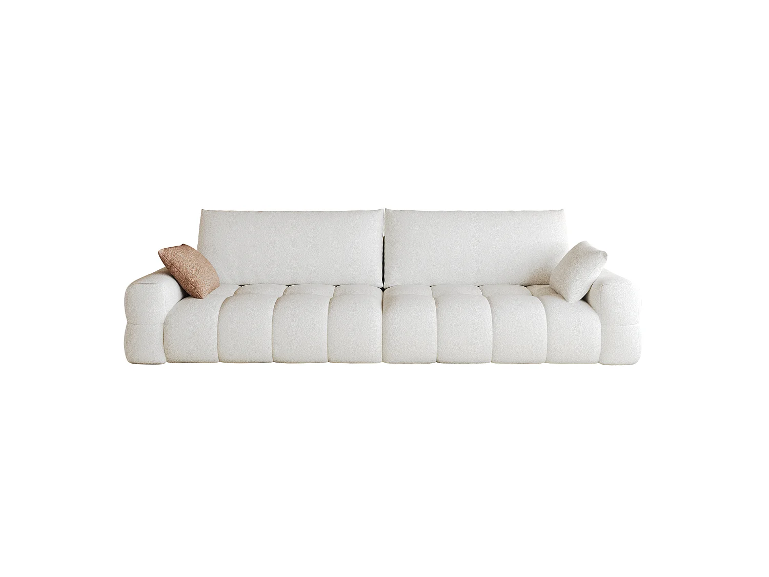 Canapé droit 4 places en tissu blanc, assise profonde, sans montage, 260x105x86 cm