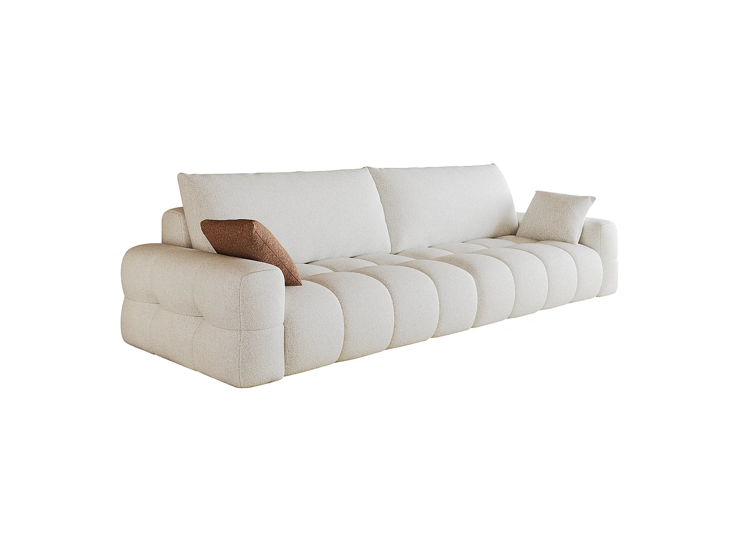 Canapé droit 4 places en tissu blanc, assise profonde, sans montage, 260x105x86 cm