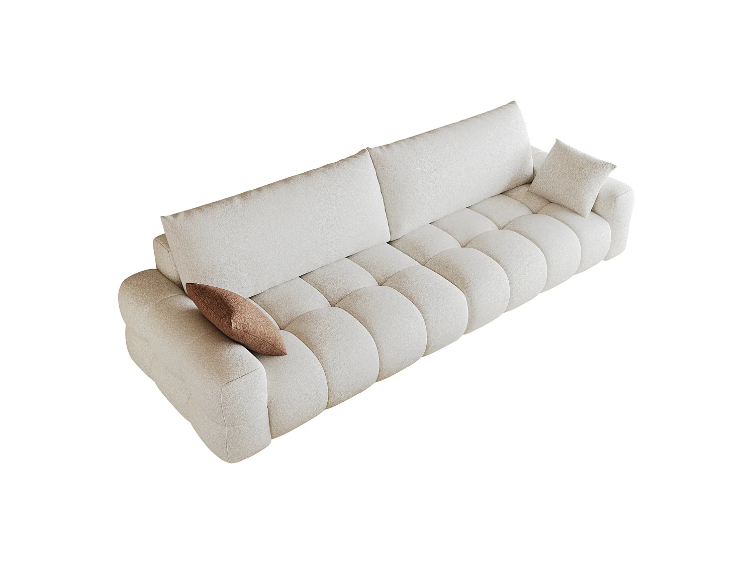 Canapé droit 4 places en tissu blanc, assise profonde, sans montage, 260x105x86 cm