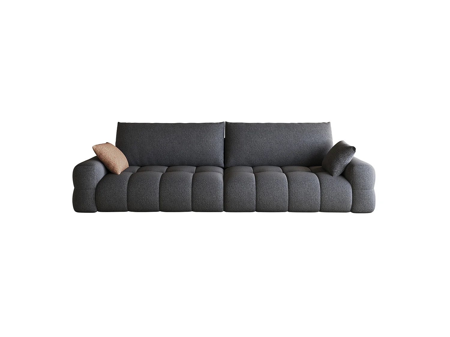 Canapé droit 4 places en tissu gris foncé, assise profonde, sans montage, 260x105x86 cm