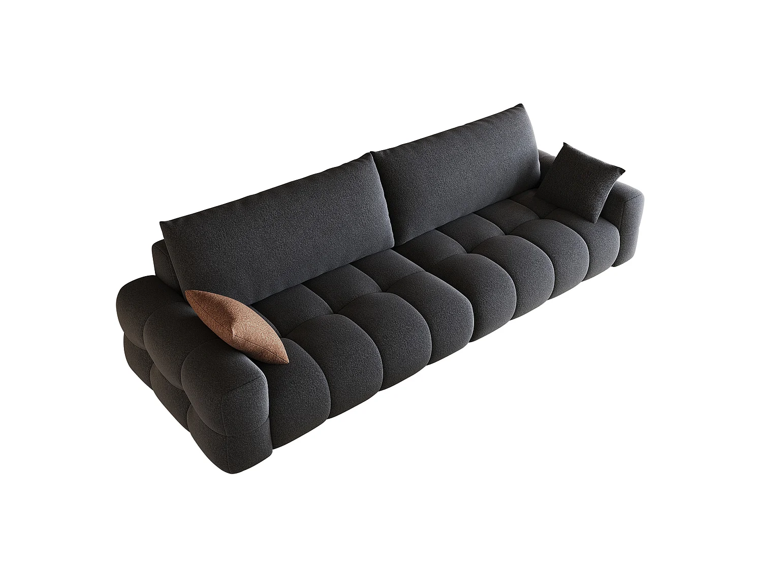 Canapé droit 4 places en tissu gris foncé, assise profonde, sans montage, 260x105x86 cm