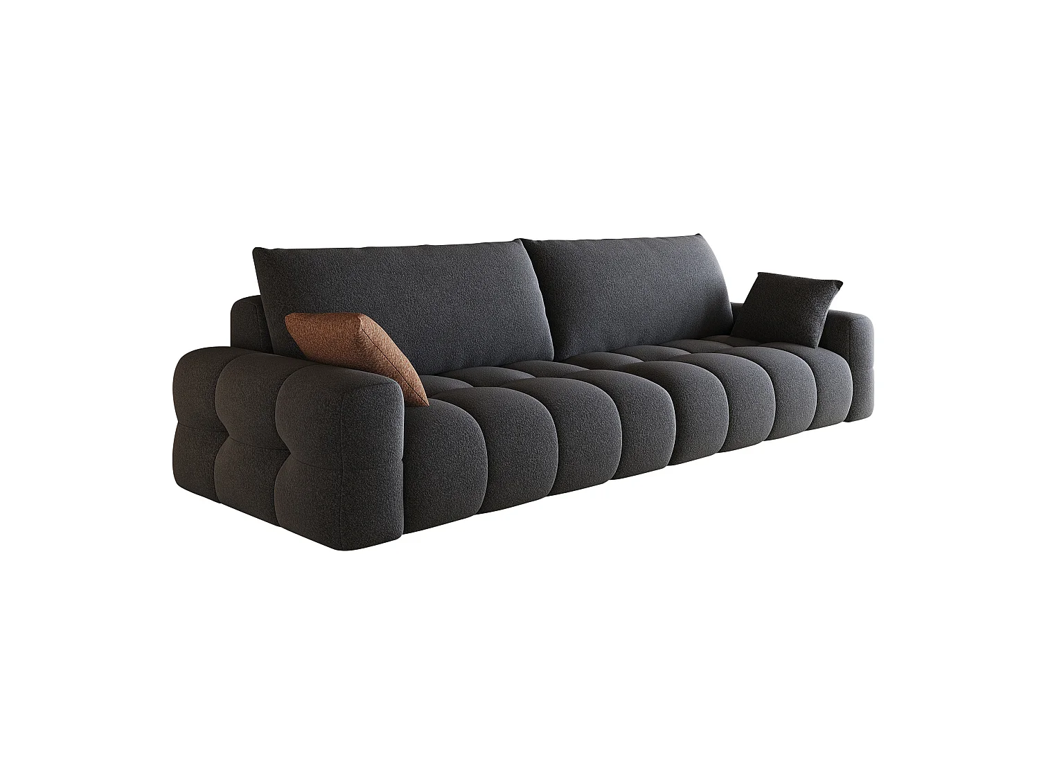 Canapé droit 4 places en tissu gris foncé, assise profonde, sans montage, 260x105x86 cm