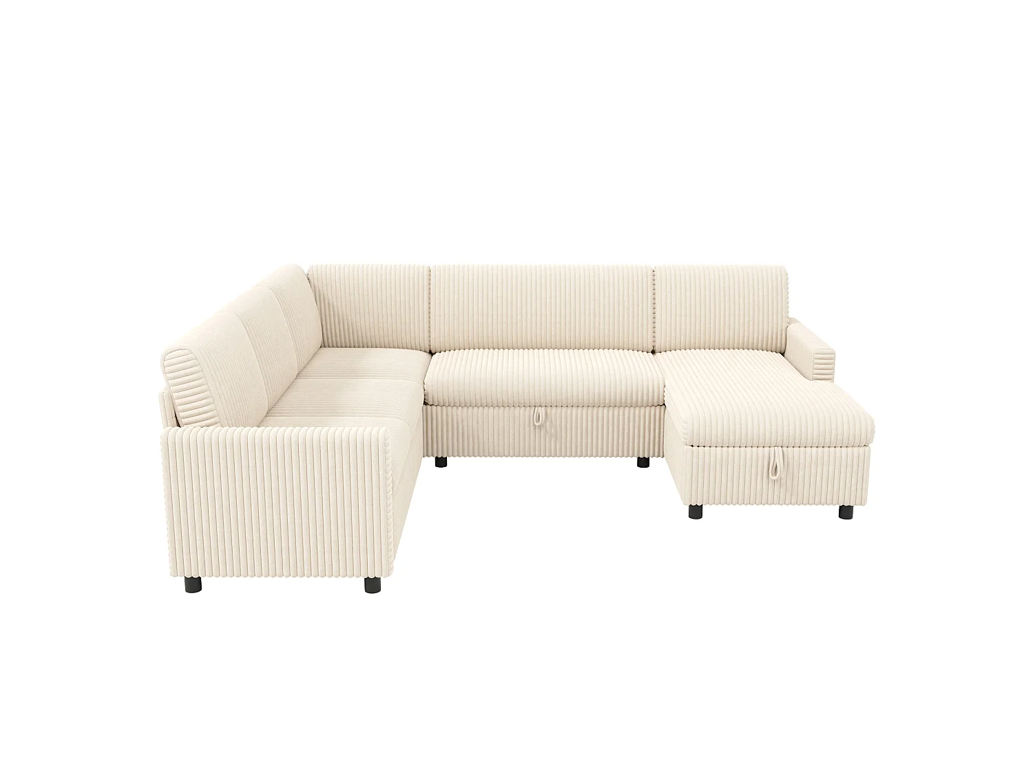Canapé d'angle convertible 4 places en velours côtelé beige avec coffre de rangement, 274x220x85 cm