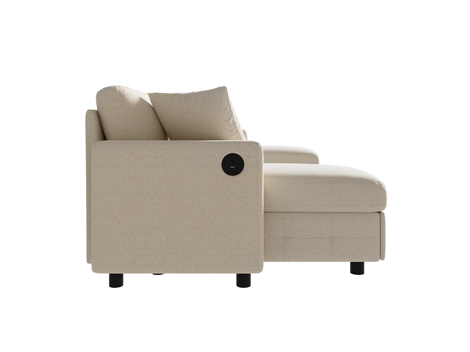 Canapé d'angle convertible 4 places en chenille beige avec 2 rangements méridienne, canapé-lit extensible et ports USB/Type-C