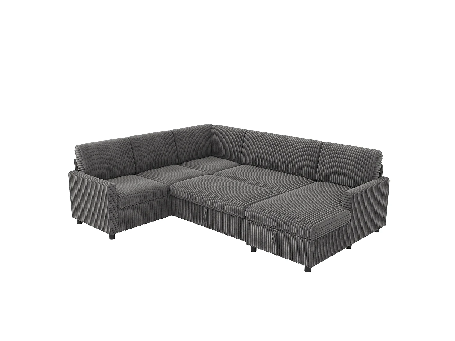 Canapé d'angle convertible 4 places en velours côtelé gris avec coffre de rangement, 274x220x85 cm