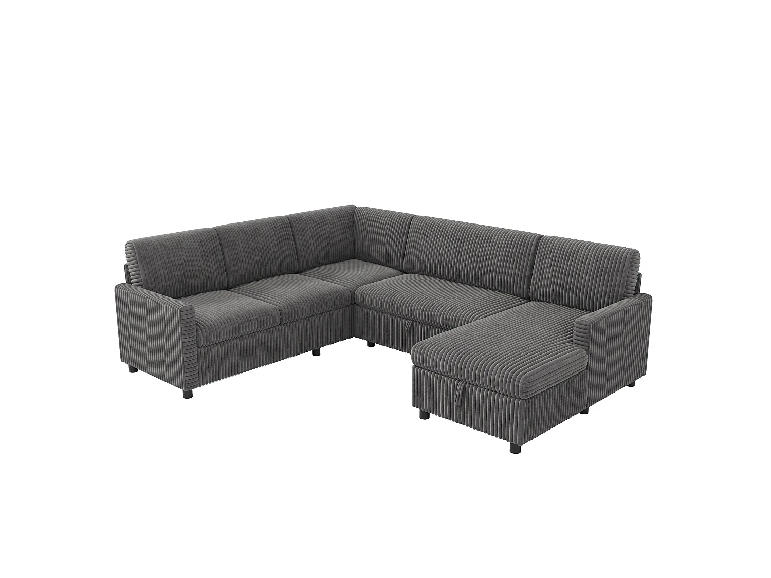 Canapé d'angle convertible 4 places en velours côtelé gris avec coffre de rangement, 274x220x85 cm