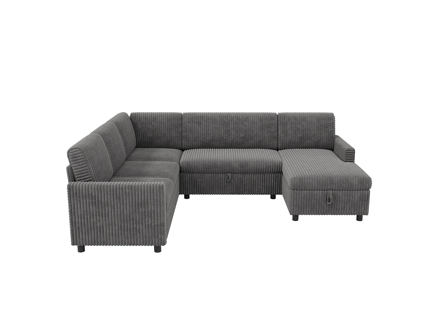 Canapé d'angle convertible 4 places en velours côtelé gris avec coffre de rangement, 274x220x85 cm
