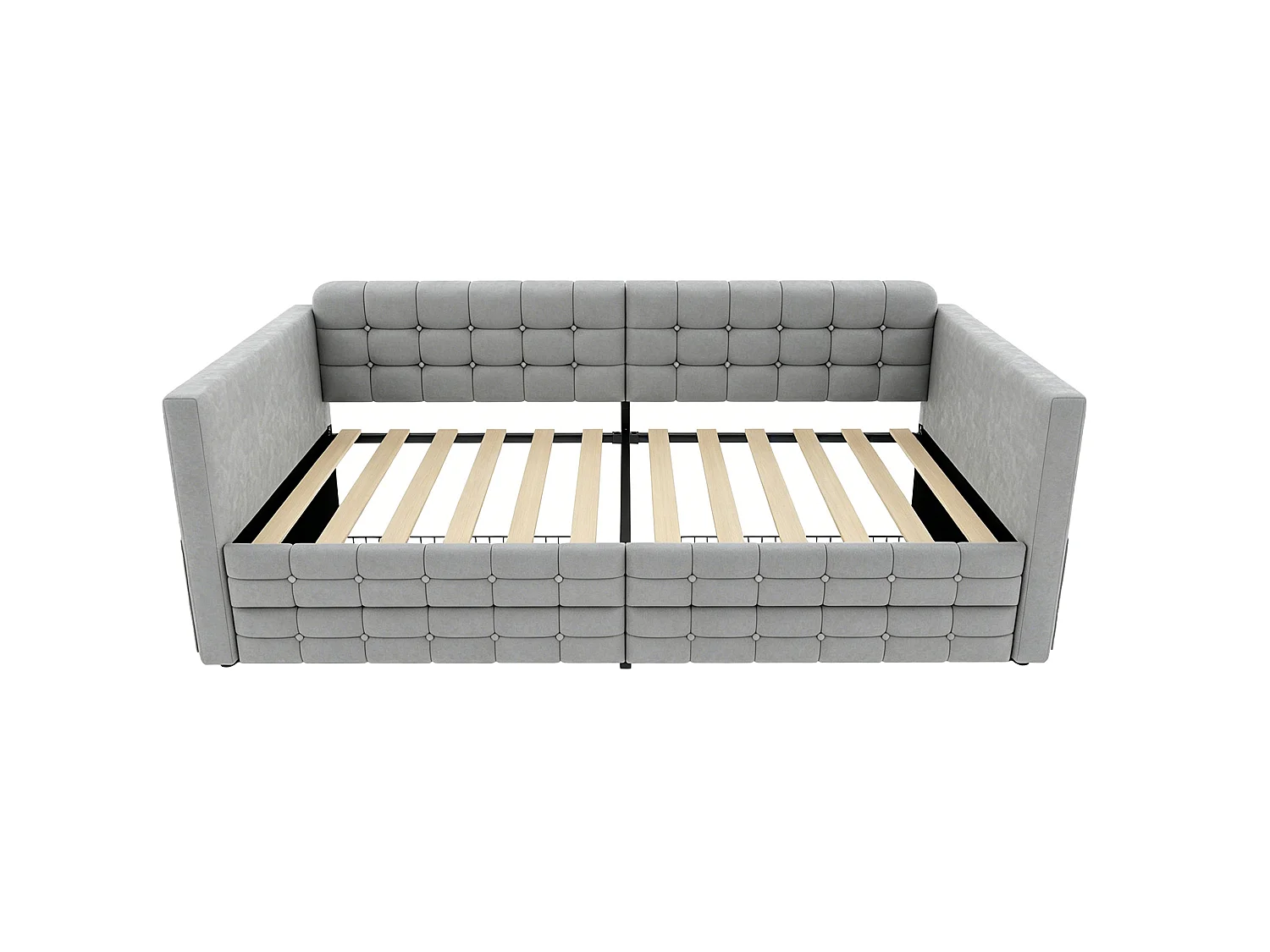 Lit banquette enfant 90x190 cm en velours gris avec 2 tiroirs de rangement et poches latérales, sans matelas