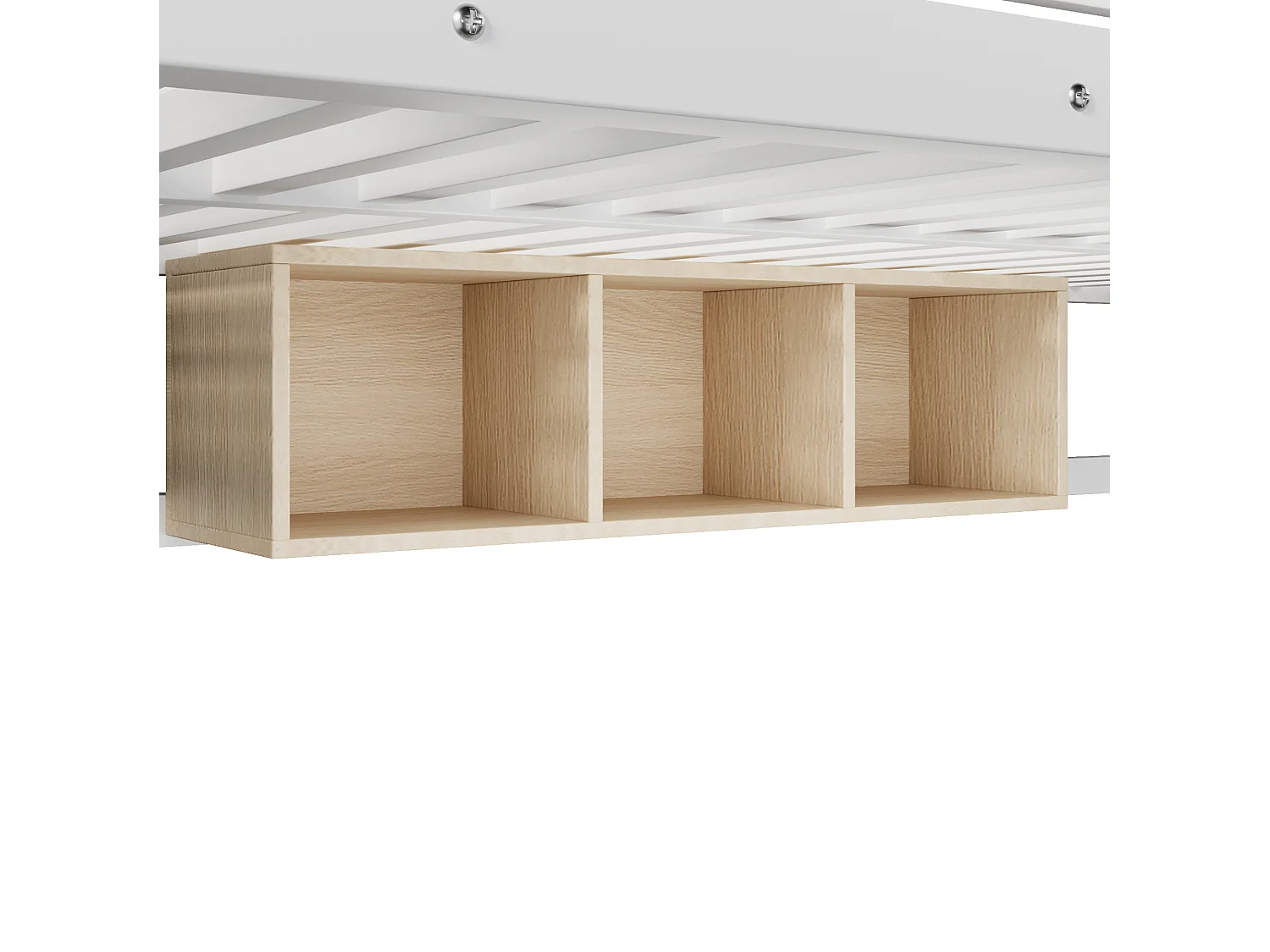 Łóżko piętrowe 90x200/140x200 cm białe metalowe, zintegrowane schody, 3 miejsca magazynowe, oświetlenie LED, bez materaca