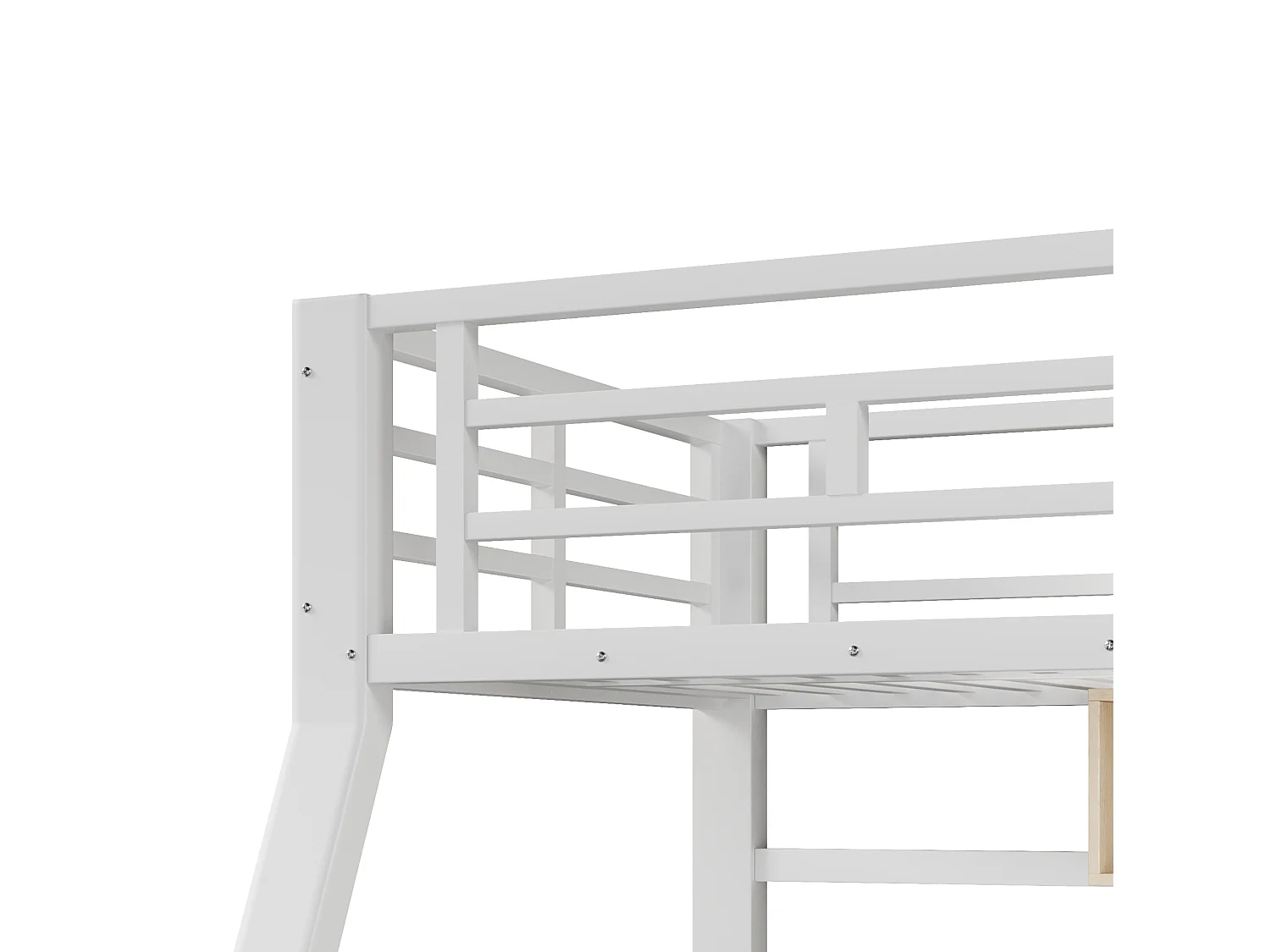 Łóżko piętrowe 90x200/140x200 cm białe metalowe, zintegrowane schody, 3 miejsca magazynowe, oświetlenie LED, bez materaca