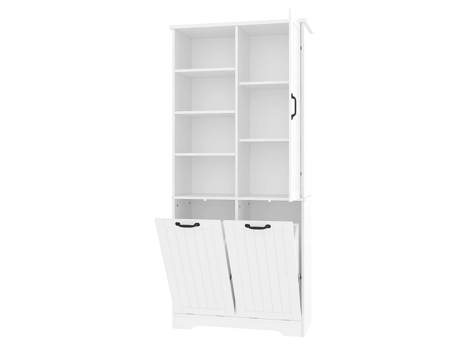 Witte badkolom 78 x 35 x 172,7 cm, 2 wasmanden, 4 open opbergvakken en verstelbare planken