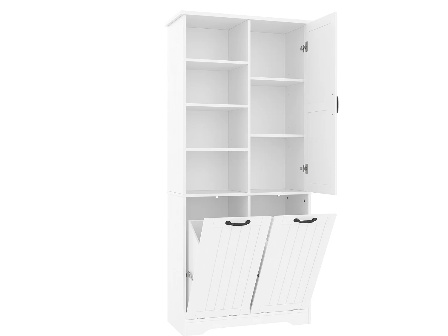Witte badkolom 78 x 35 x 172,7 cm, 2 wasmanden, 4 open opbergvakken en verstelbare planken