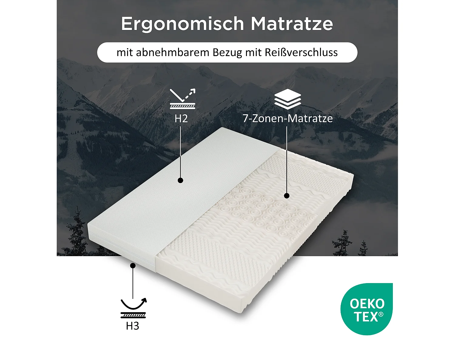 Matelas 90 x 200 cm mousse 7 zones, épaisseur 15 cm, ergonomique, respirant, confortable pour sommeil reposant