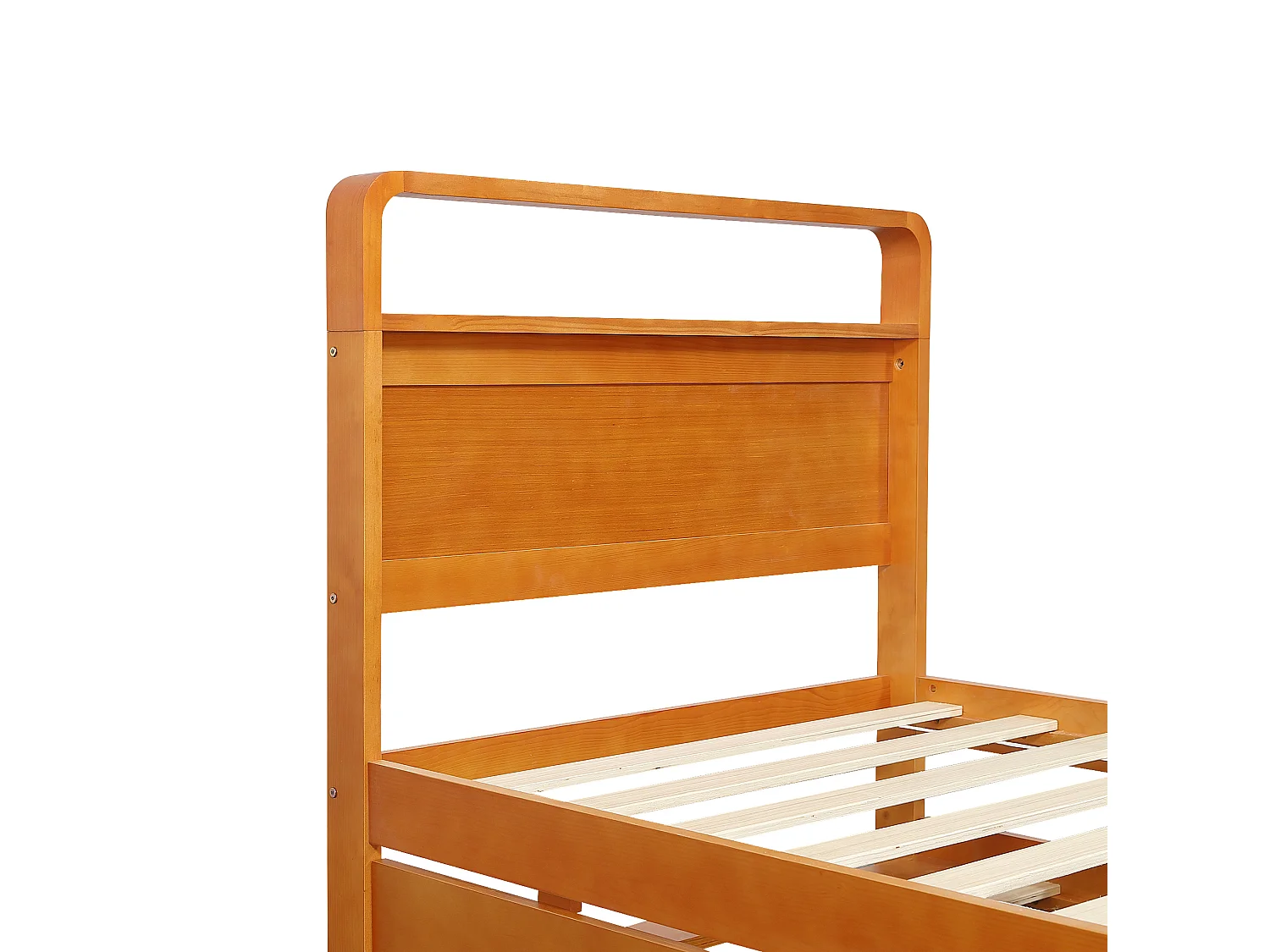Lit gigogne enfant 90x200 cm en bois naturel, lit d'appoint 90x190 cm inclus, tête de lit arrondie, sans matelas