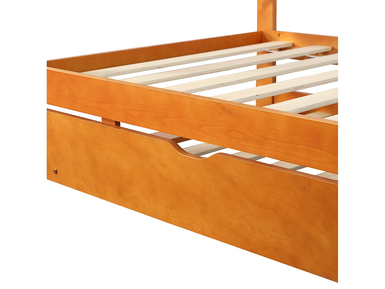 Lit gigogne enfant 90x200 cm en bois naturel, lit d'appoint 90x190 cm inclus, tête de lit arrondie, sans matelas