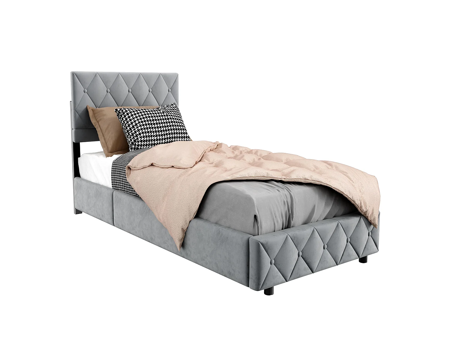 Lit coffre 90x200 cm avec grand rangement, sommier et ouverture hydraulique, en velours gris, sans matelas