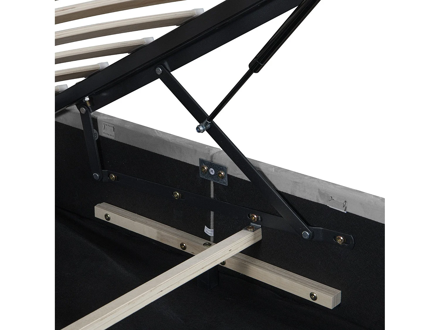 Lit coffre 90x200 cm avec grand rangement, sommier et ouverture hydraulique, en velours gris, sans matelas