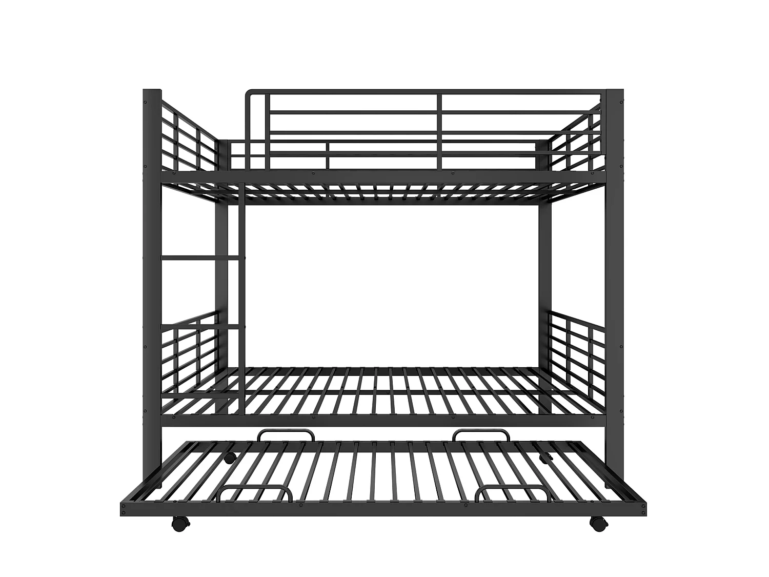 Łóżko piętrowe 140 x 200 cm z czarnego metalu z łóżkiem wysuwanym oraz bezpieczną barierką ochronną, bez materaca