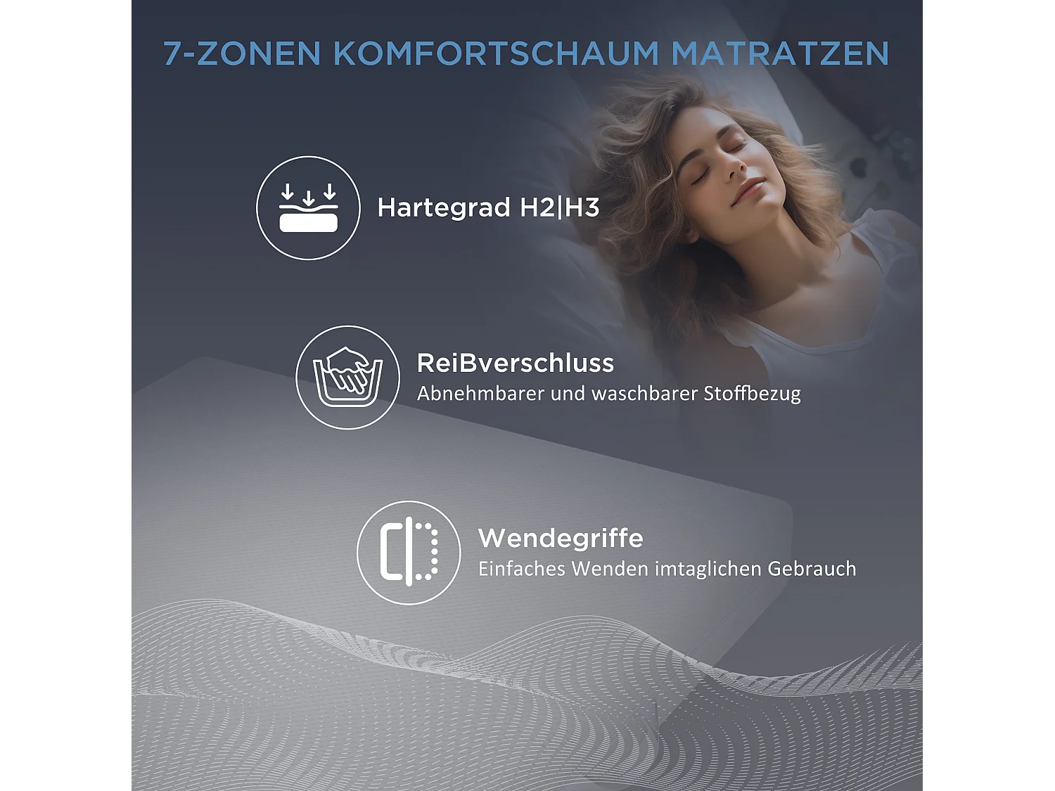 Matelas 180 x 200 cm mousse 7 zones, épaisseur 20 cm, ergonomique, respirant, confortable pour sommeil reposant