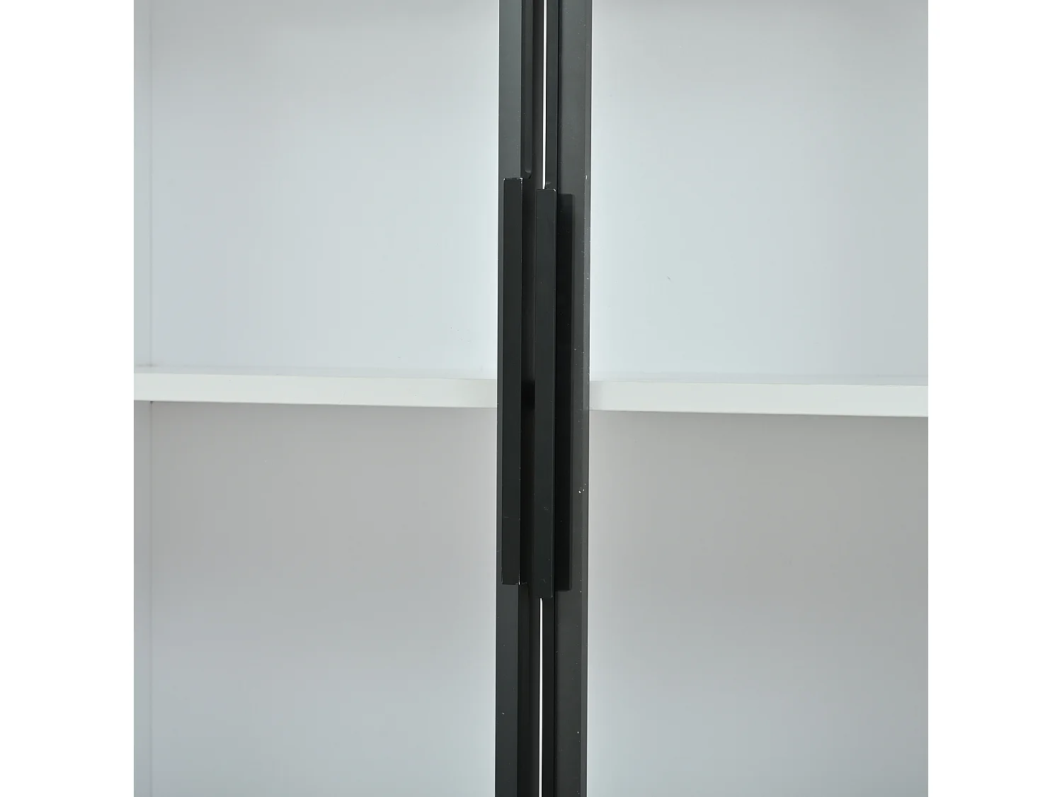 Vetrina alta bianca 120x32x200 cm in MDF e vetro con 6 ante, LED integrato e chiusura ammortizzata